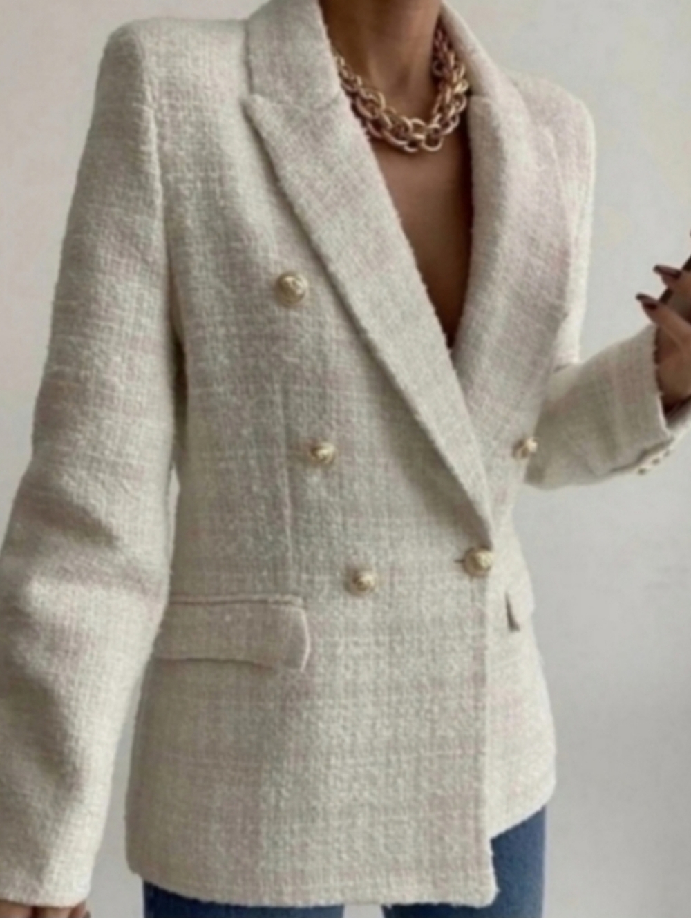 Zara Tweed Textured Double Breasted Blazer Jacket Size XL - Picture 12 of 14